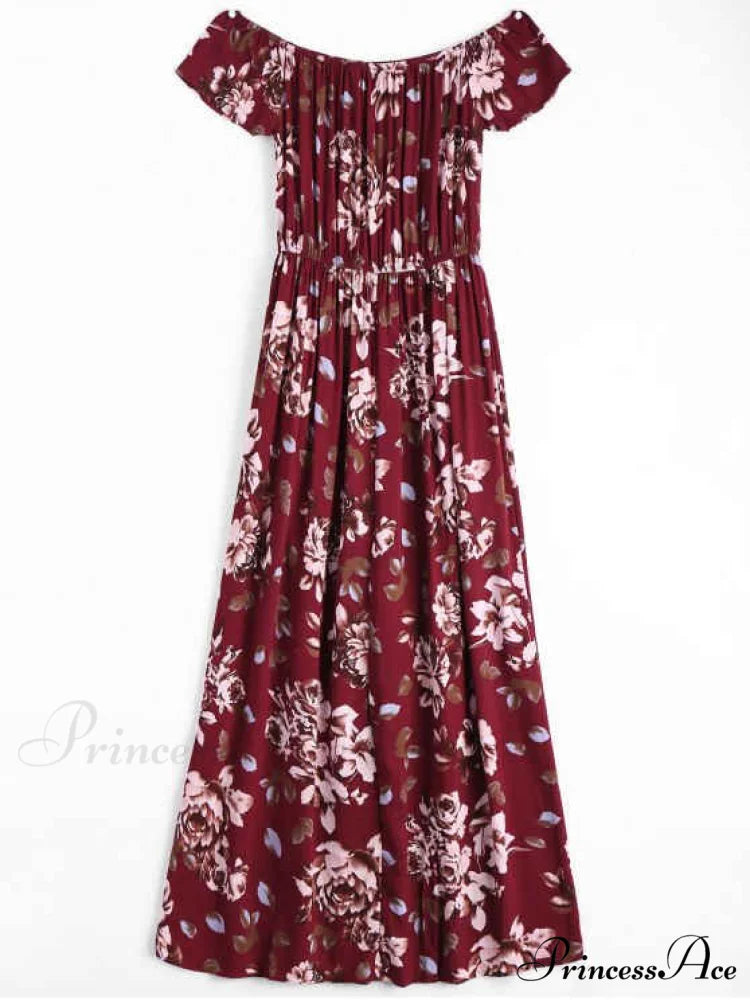 Off Asymmetric Design Flowered The Shoulder Dress