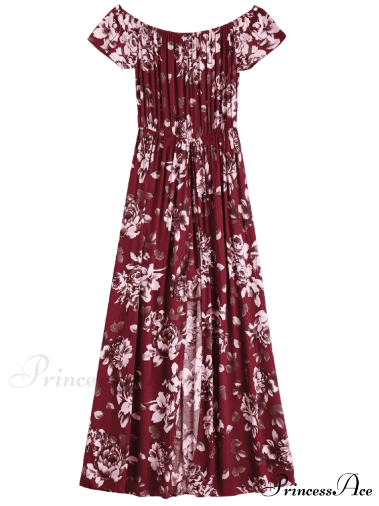 Off Asymmetric Design Flowered The Shoulder Dress