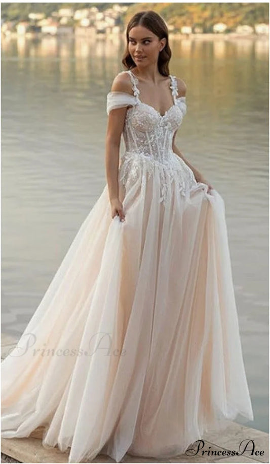 Off-Shoulder A-Line Transparent Bridal Gown off white / 2 weddingdress-250223