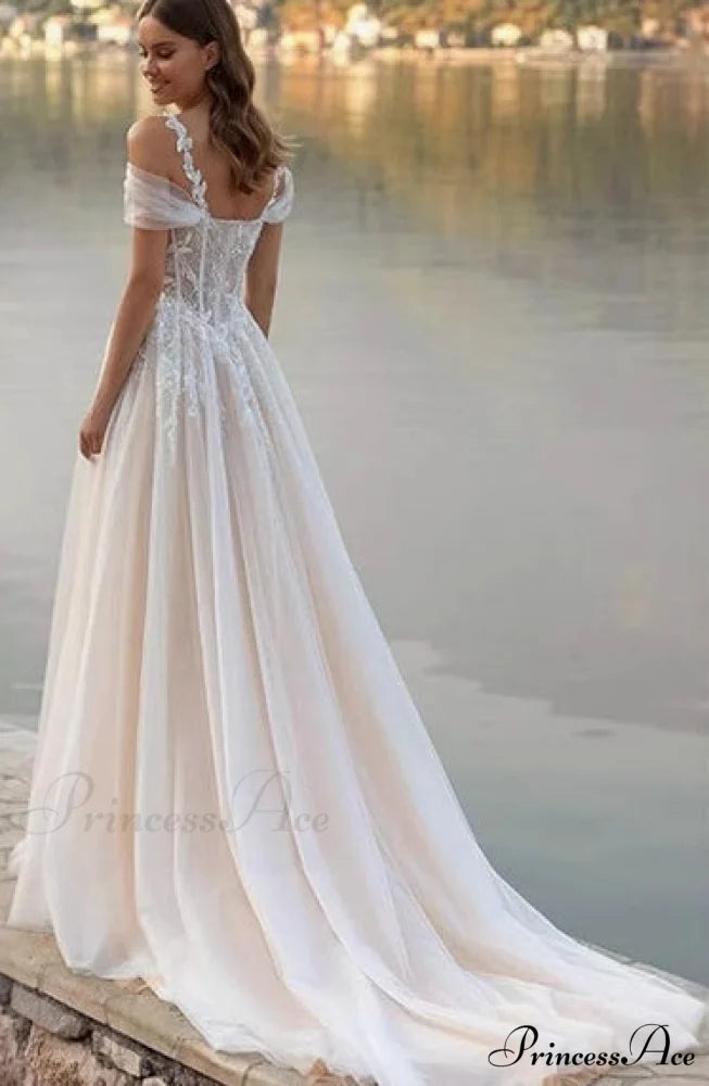 Off-Shoulder A-Line Transparent Bridal Gown white / 2 weddingdress-250223