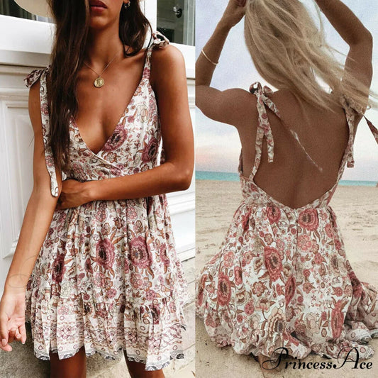 Off Shoulder Backless Printed Dress