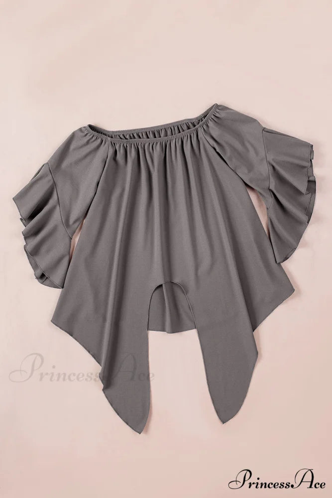 Off-Shoulder Blouse Tie with Hem Charcoal / S