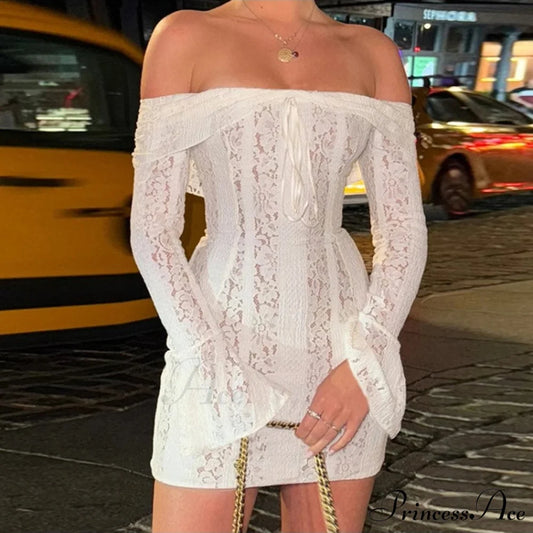 Off-Shoulder Bow Gathered Mini Dress WHITE / S minidress-250223