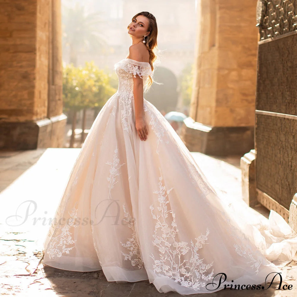 Off-Shoulder Celestial Long Train Wedding Gown weddingdress-250223