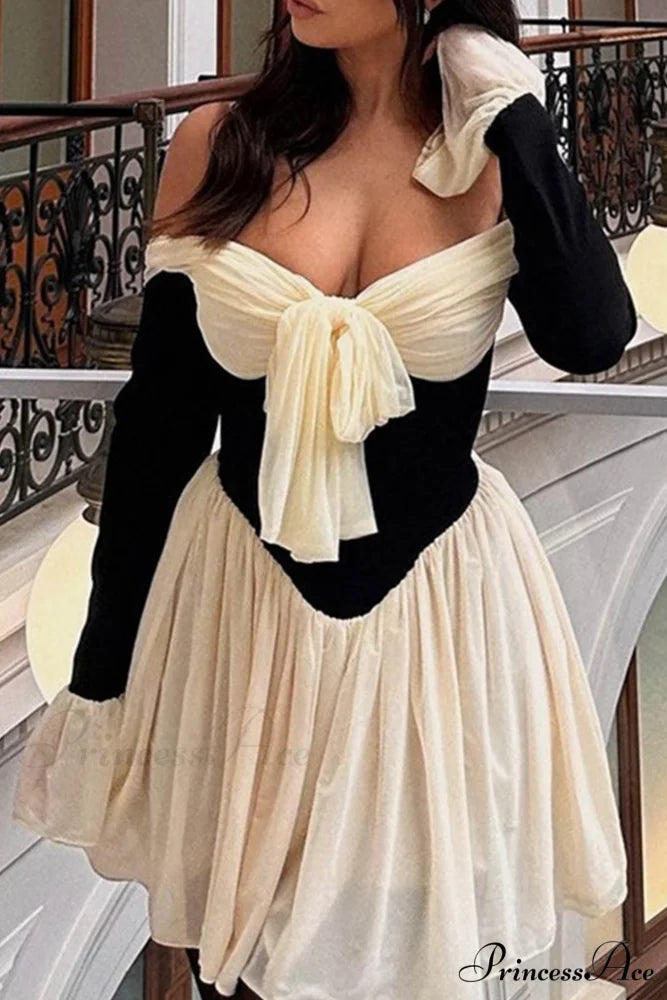 Off Shoulder Corset Dress with Bow White / M