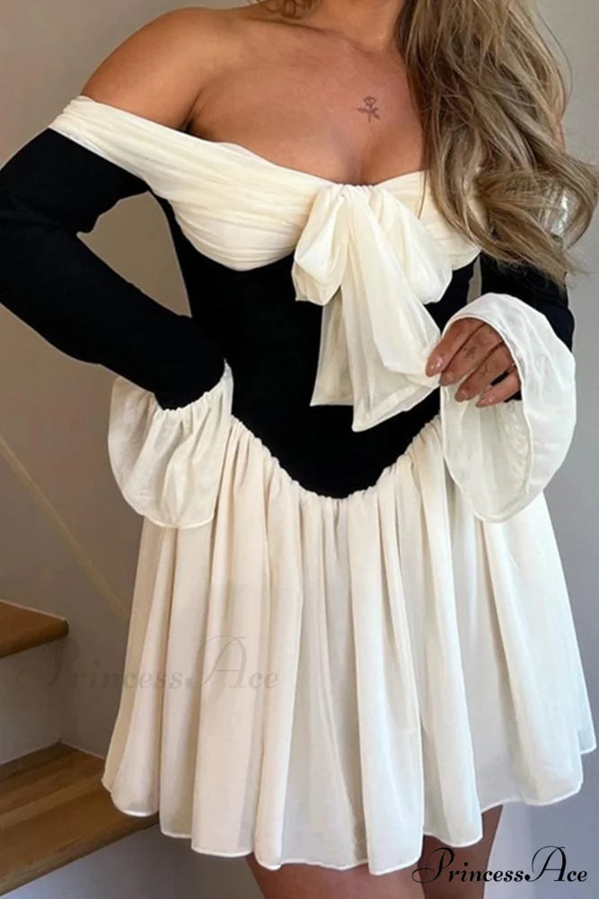 Off Shoulder Corset Dress with Bow White / S