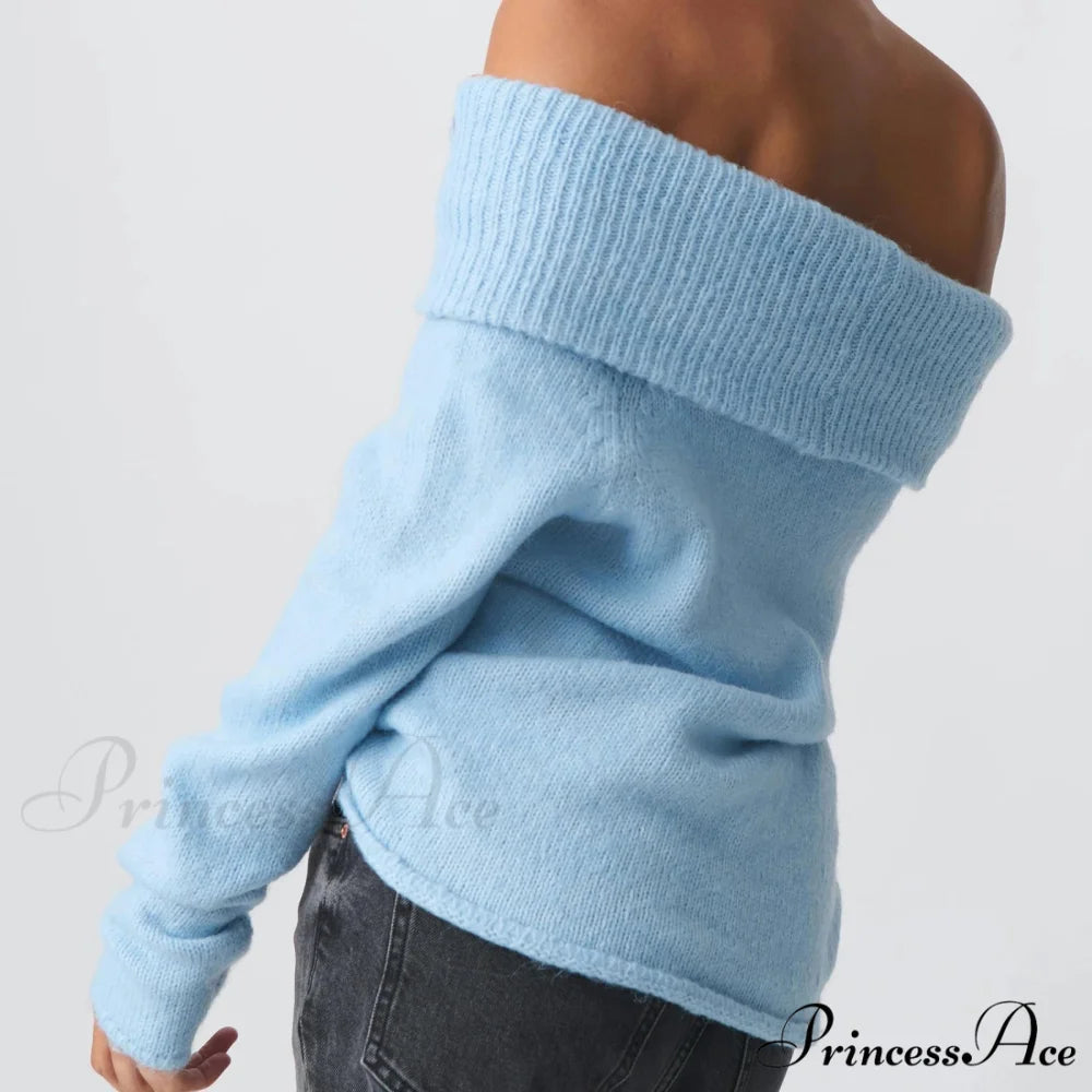 Off Shoulder Cropped Stylish Slouchy Knit Pullover Top knittop-250126