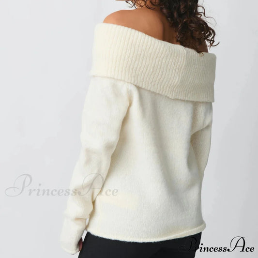 Off Shoulder Cropped Stylish Slouchy Knit Pullover Top knittop-250126