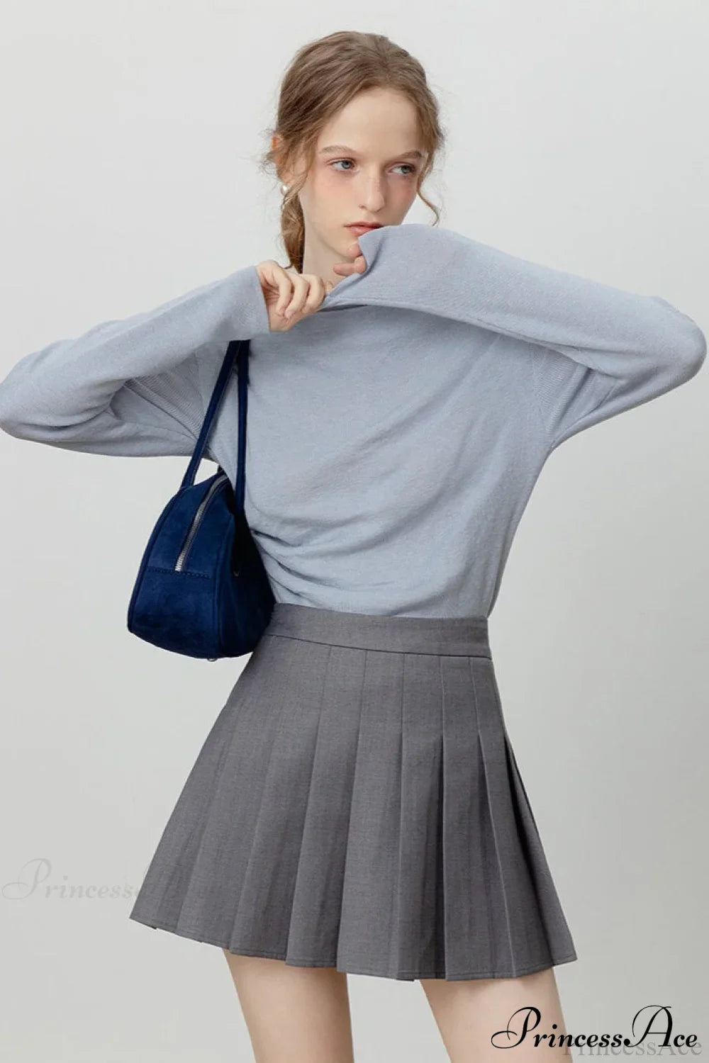 Off-Shoulder Draped Collar Waist-Cinched Knit Top Pink / S