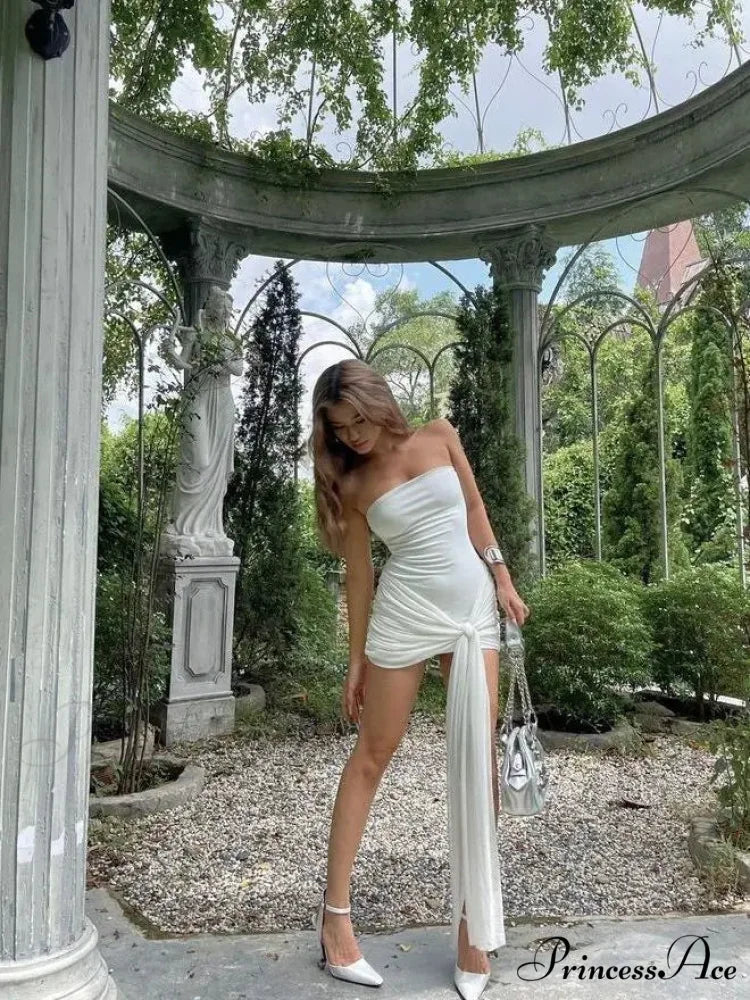 Off-Shoulder Dual Layer Short Dress WHITE / S minidress-250223