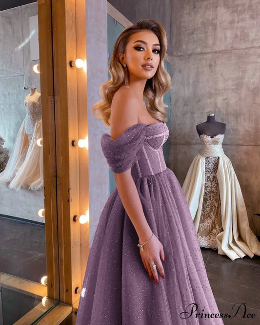 Off Shoulder Evening Gowns Dress Purple Dress / S