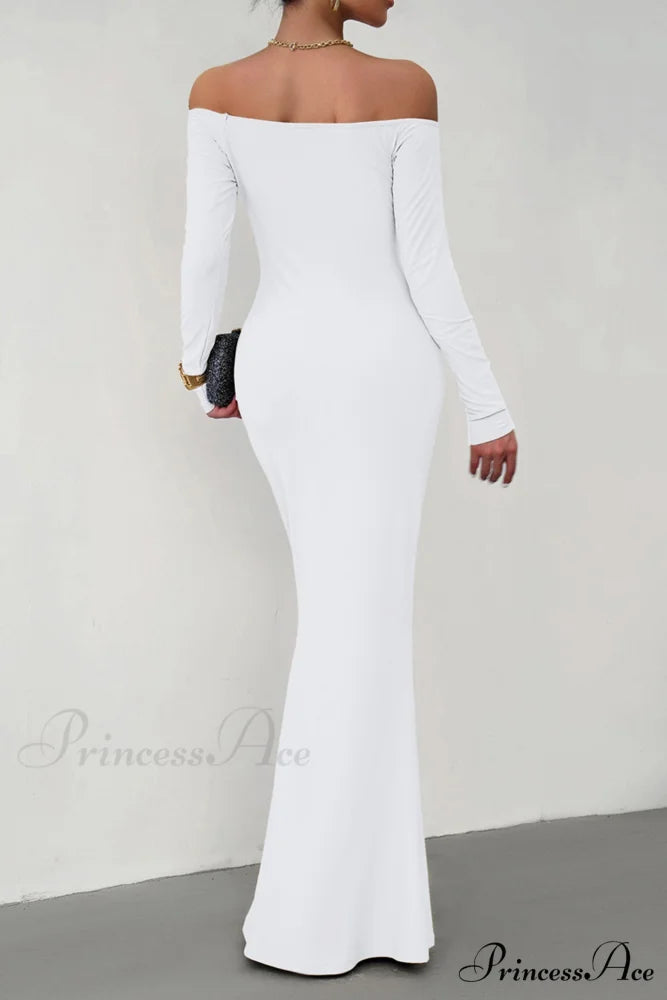 Off Shoulder Fishtail Dress White / L