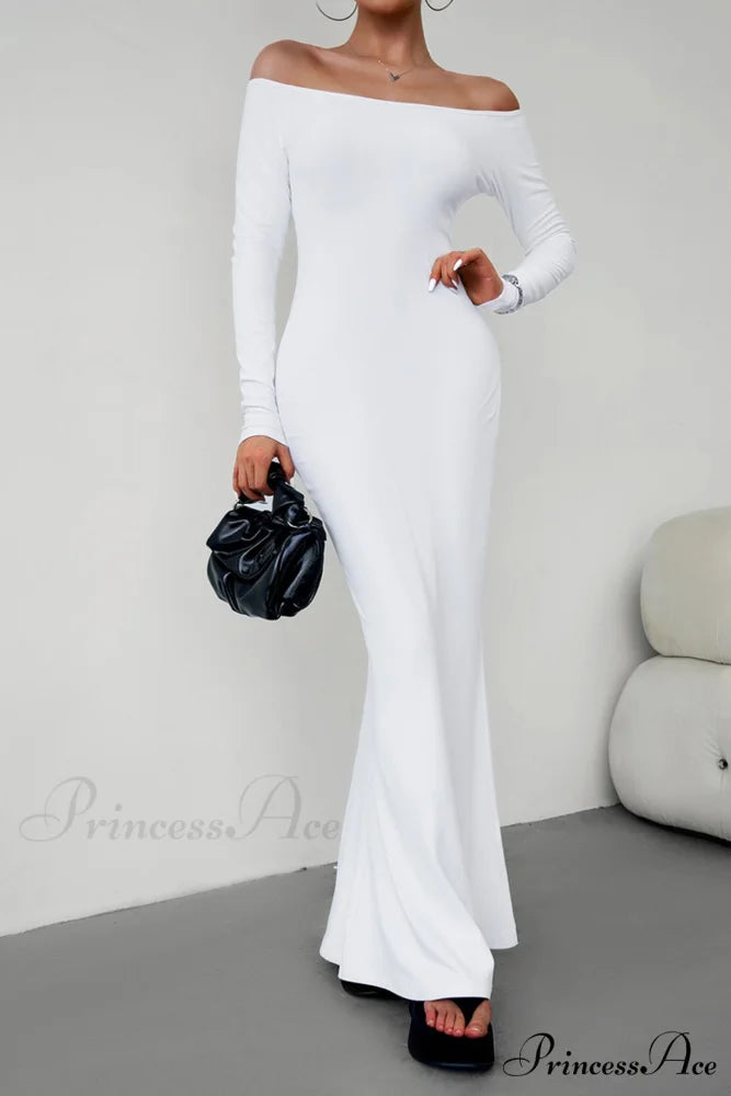 Off Shoulder Fishtail Dress White / M