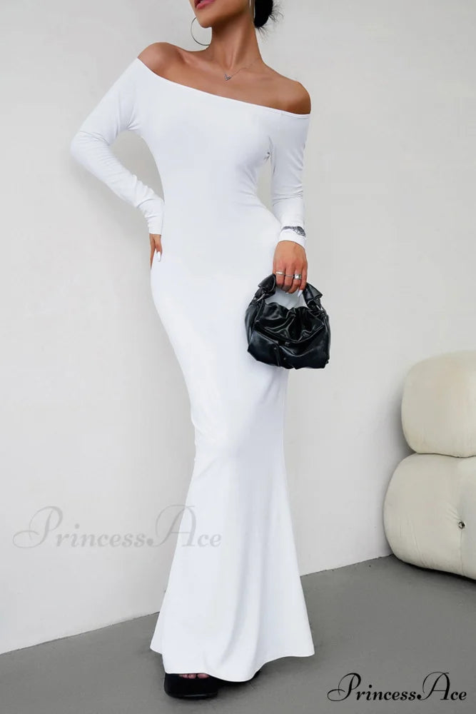 Off Shoulder Fishtail Dress White / S