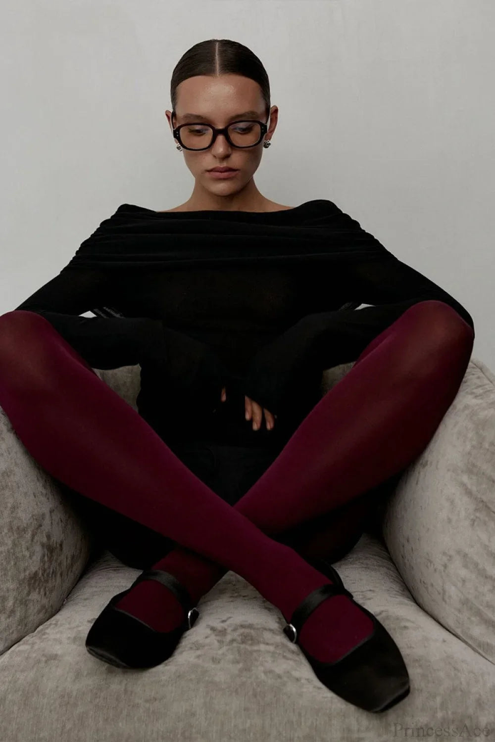 Off-Shoulder Fitted Long-Sleeve Knit Top