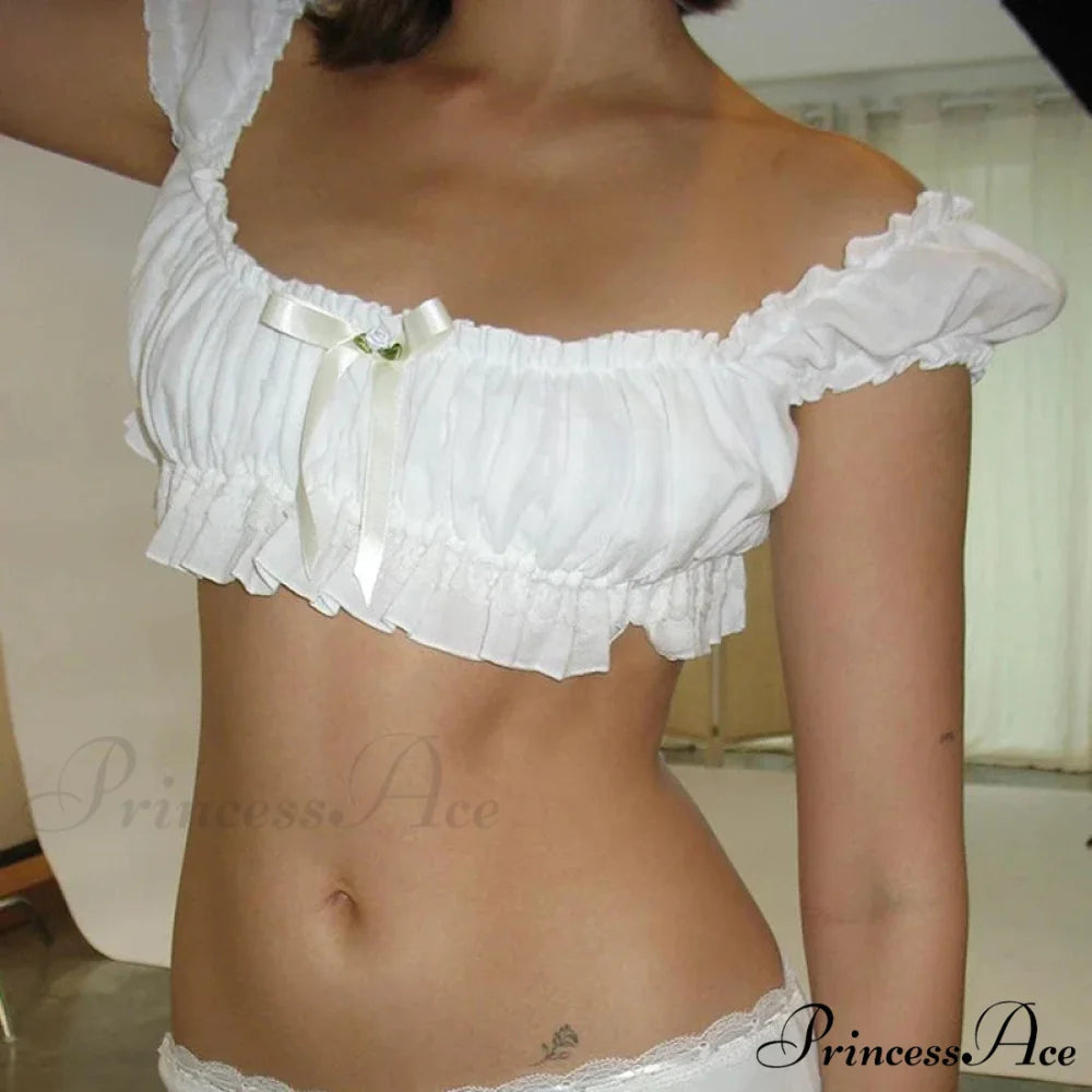 Off Shoulder Frill Trim 2000s Nightlife Slim Fit Fundamental Enchanting Crop Top croptop-250126