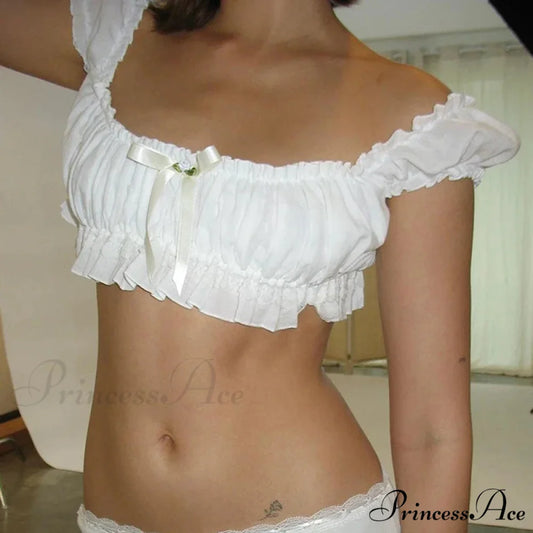 Off Shoulder Frill Trim 2000s Nightlife Slim Fit Fundamental Enchanting Crop Top croptop-250126