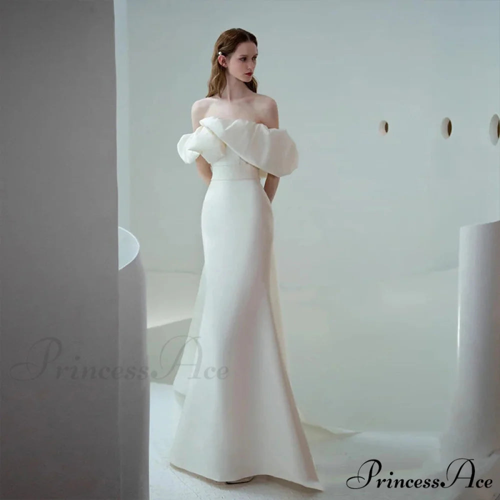 Off-Shoulder Glossy Slim Wedding Gown White / XS weddingdress-250223