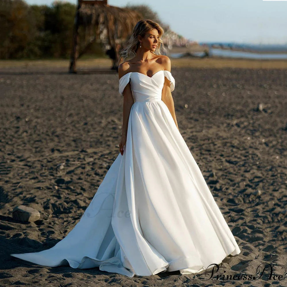 Off-Shoulder Glossy Transparent Wedding Gown white / 2 weddingdress-250223