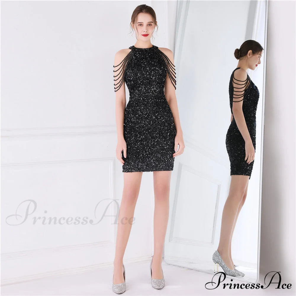 Off Shoulder Gold Sequin Short Party Bodycon Dress