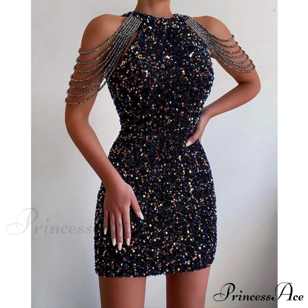 Off Shoulder Gold Sequin Short Party Bodycon Dress
