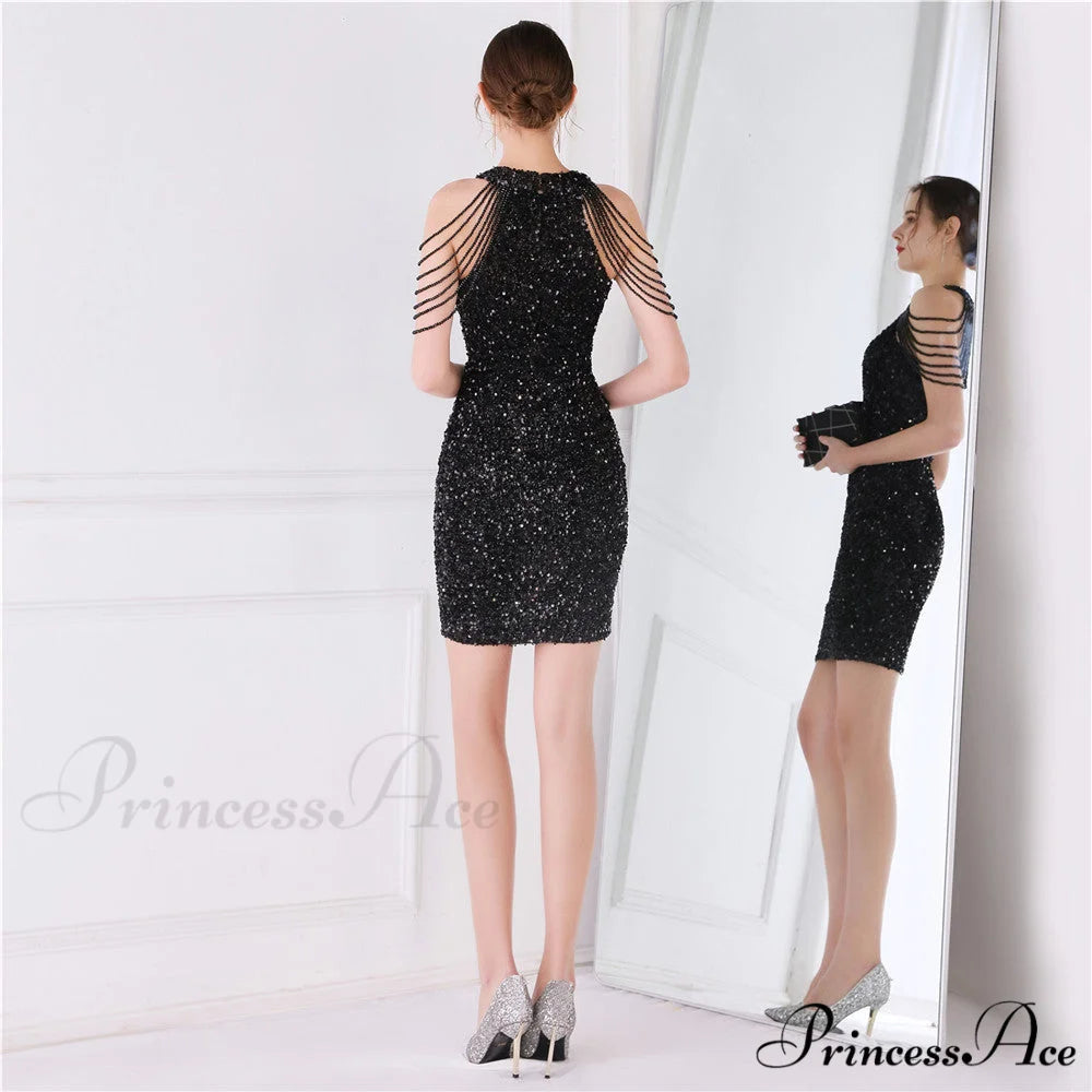 Off Shoulder Gold Sequin Short Party Bodycon Dress