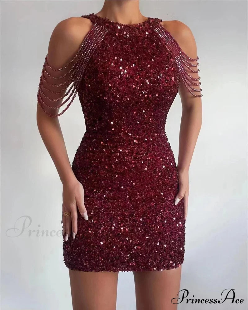 Off Shoulder Gold Sequin Short Party Bodycon Dress WRD2 / S