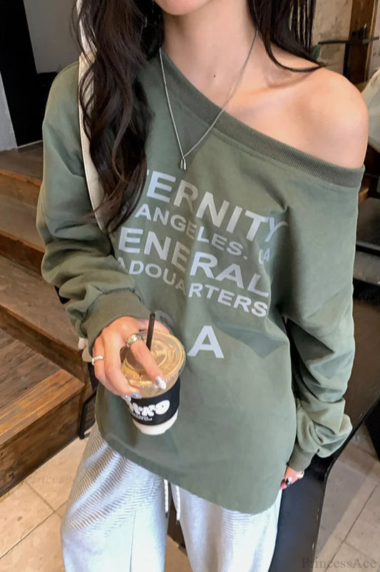 Off-Shoulder Graphic Letter Relaxed Sweatshirt