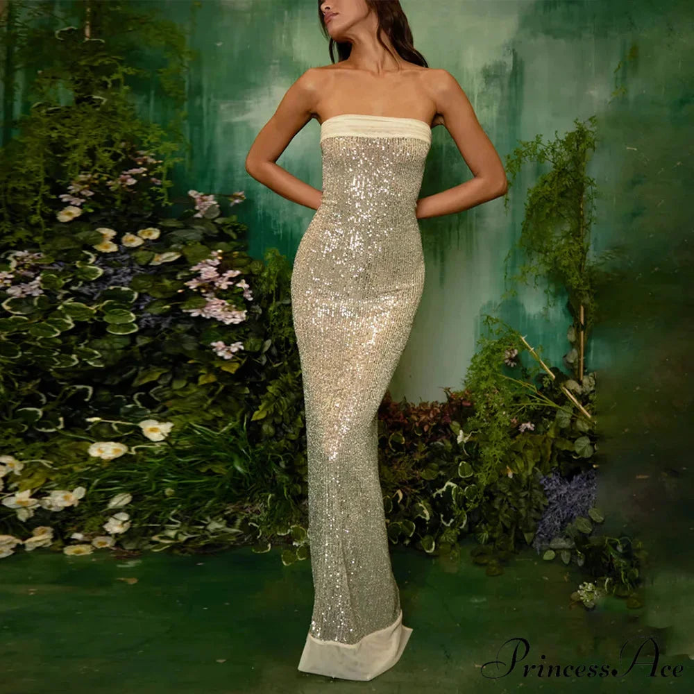 Off-shoulder High Split Sequin Party Dress