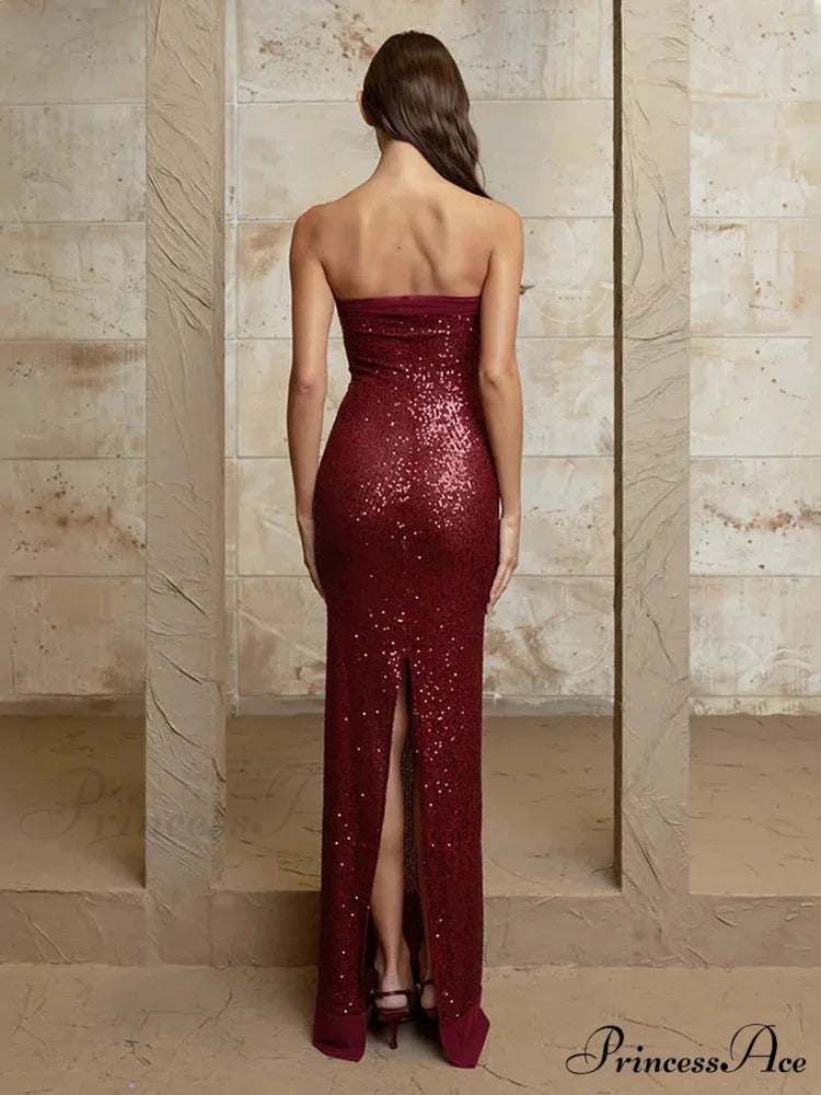 Off-shoulder High Split Sequin Party Dress