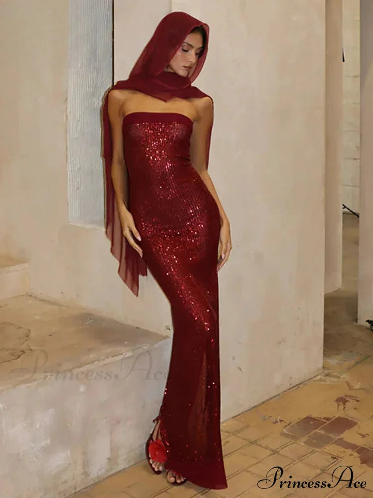 Off-shoulder High Split Sequin Party Dress