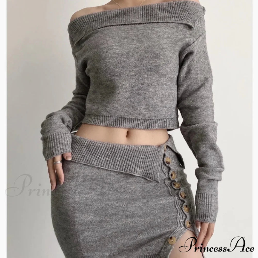 Off-Shoulder Knitted High-Waist Suit