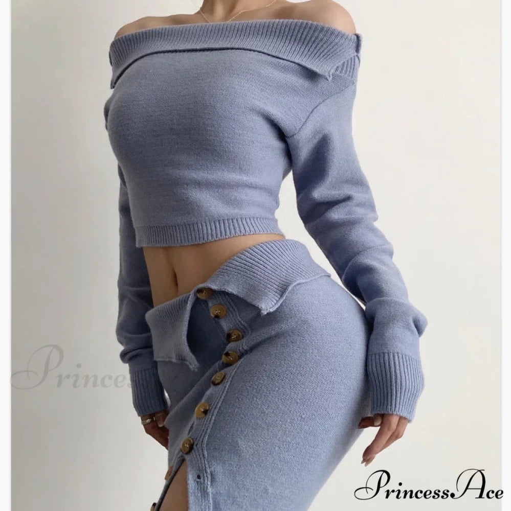 Off-Shoulder Knitted High-Waist Suit