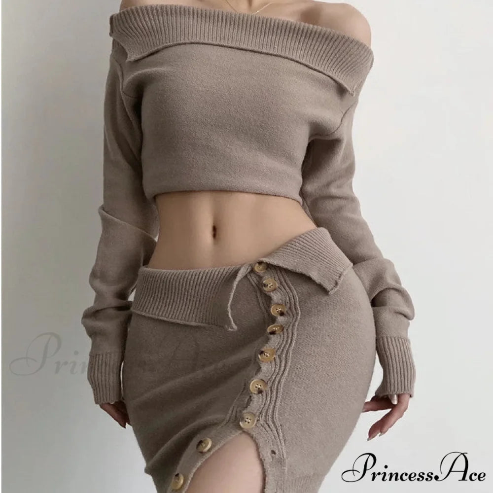 Off-Shoulder Knitted High-Waist Suit