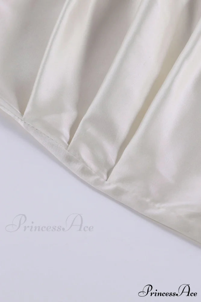 Off Shoulder Lace Sleeve Satin Ruched Dress