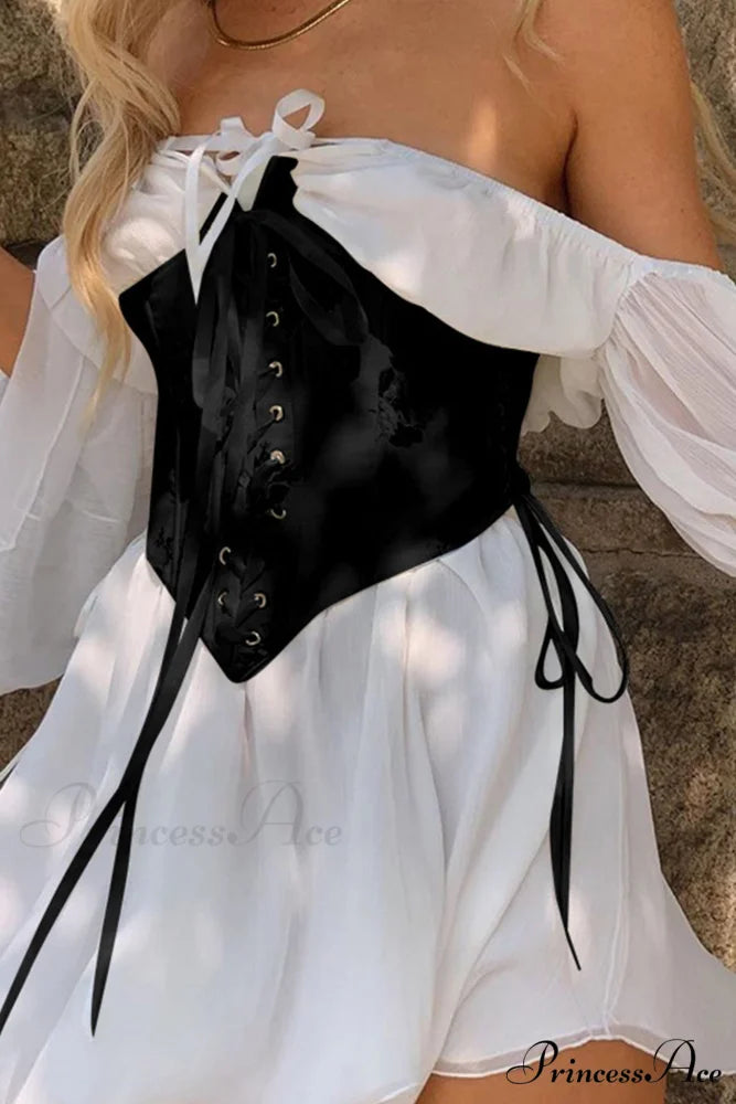 Off Shoulder Lace-up Corset Ruched Dress White / Dress / L