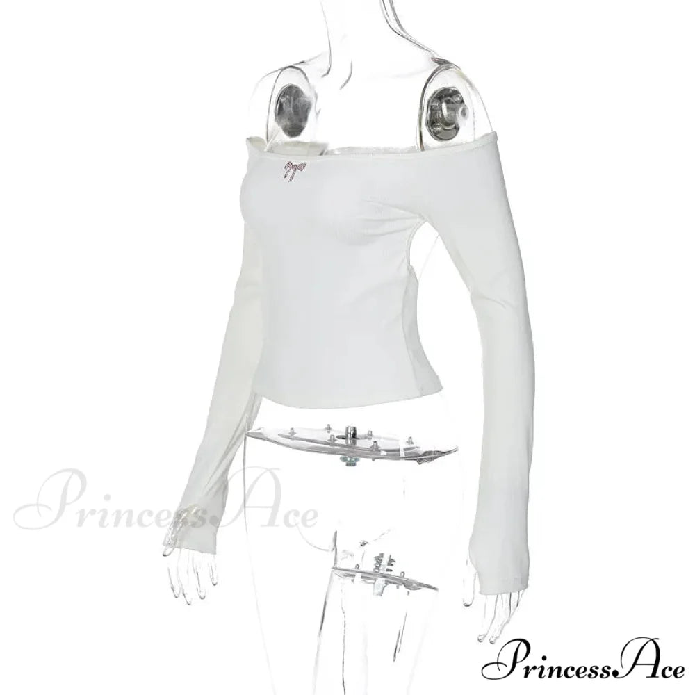 Off-shoulder Long Sleeve Charming Backless Bow Crop Top
