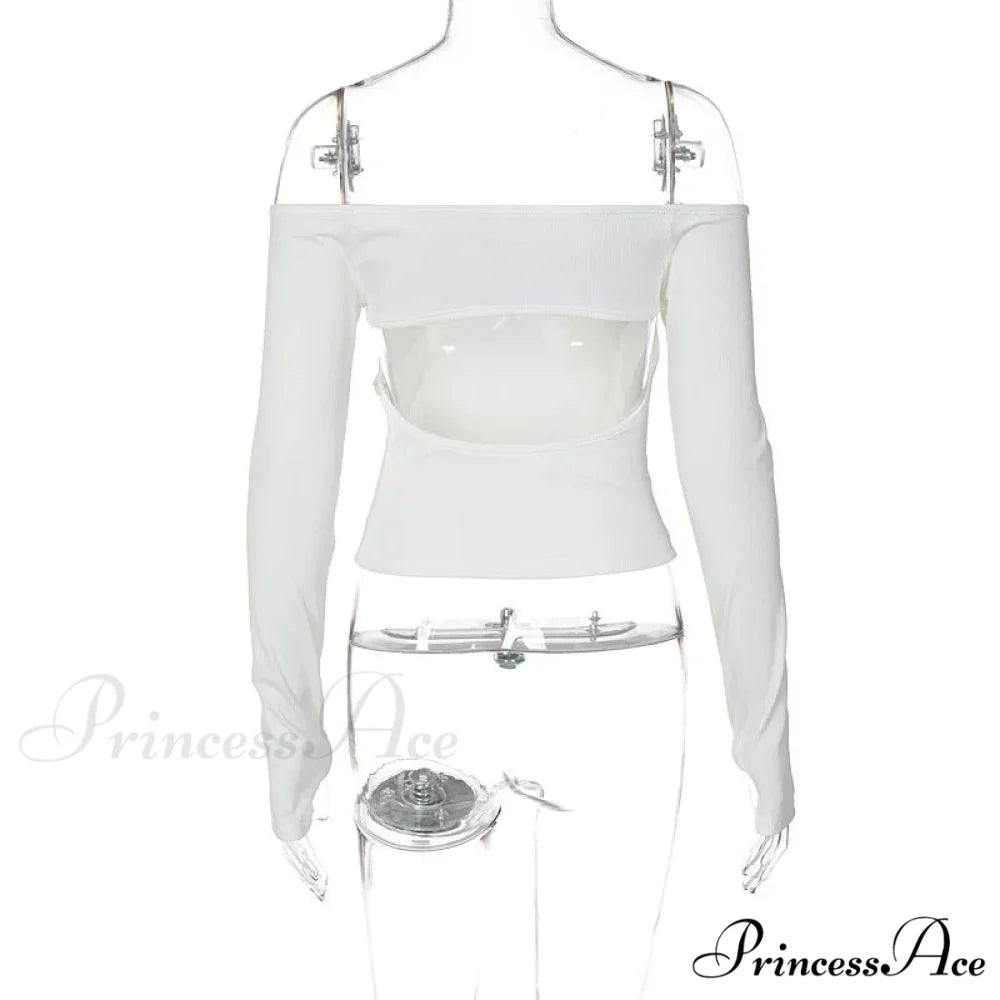 Off-shoulder Long Sleeve Charming Backless Bow Crop Top