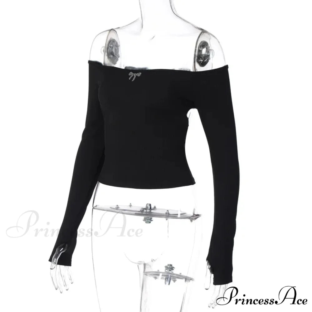 Off-shoulder Long Sleeve Charming Backless Bow Crop Top