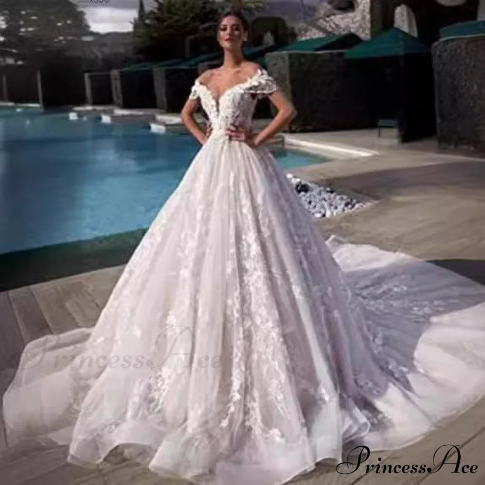 Off-Shoulder Majestic Elegance Wedding Gown lvory white / 2 weddingdress-250223