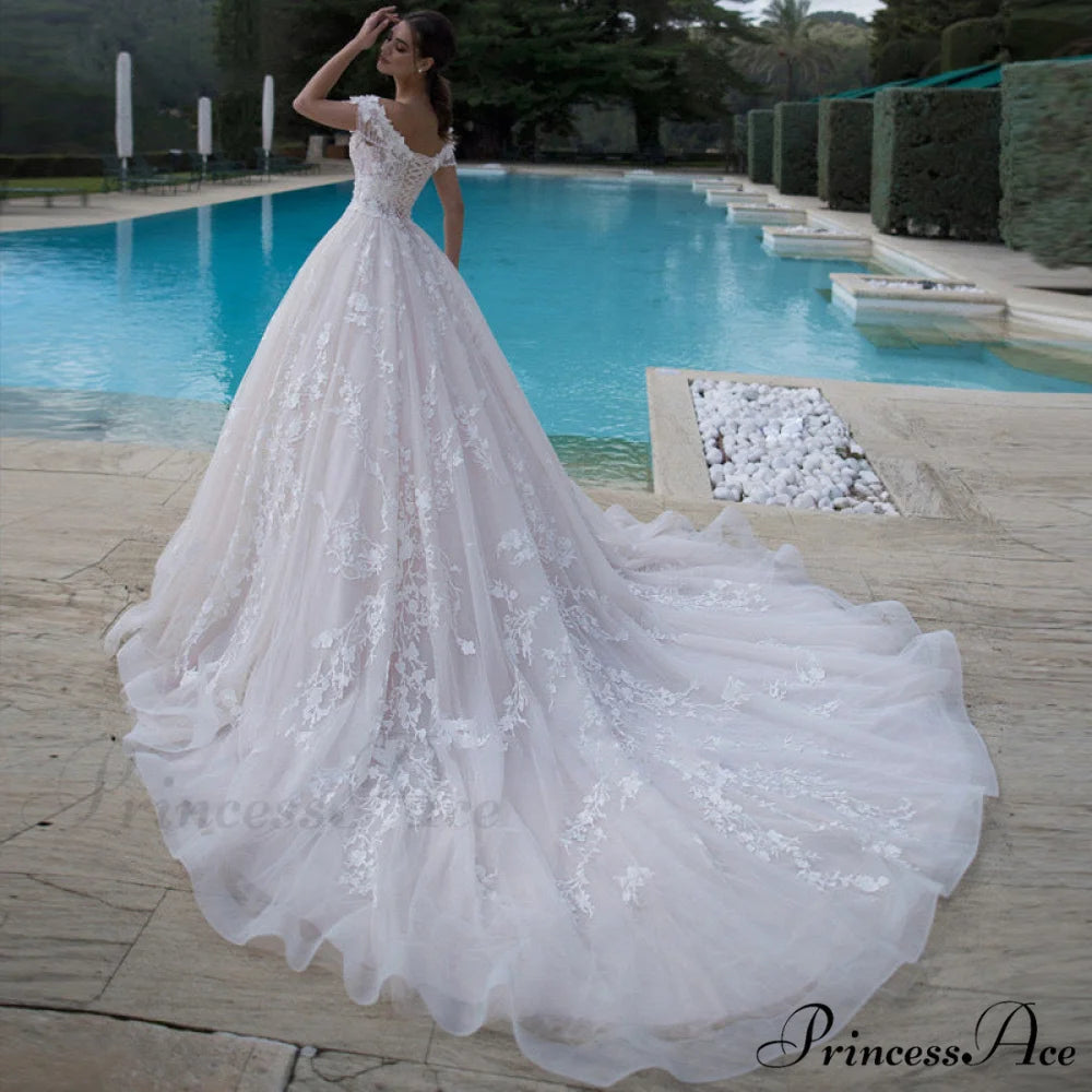 Off-Shoulder Majestic Elegance Wedding Gown weddingdress-250223