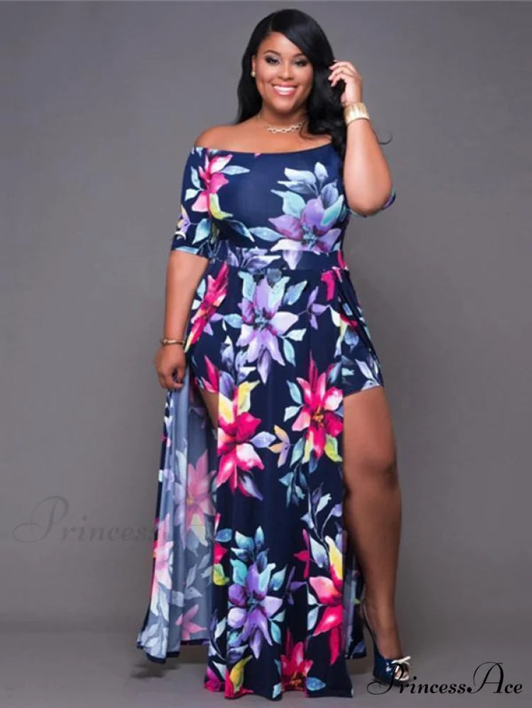 Off-Shoulder Maxi Dress with Side Split 2XL / Same As Pictures