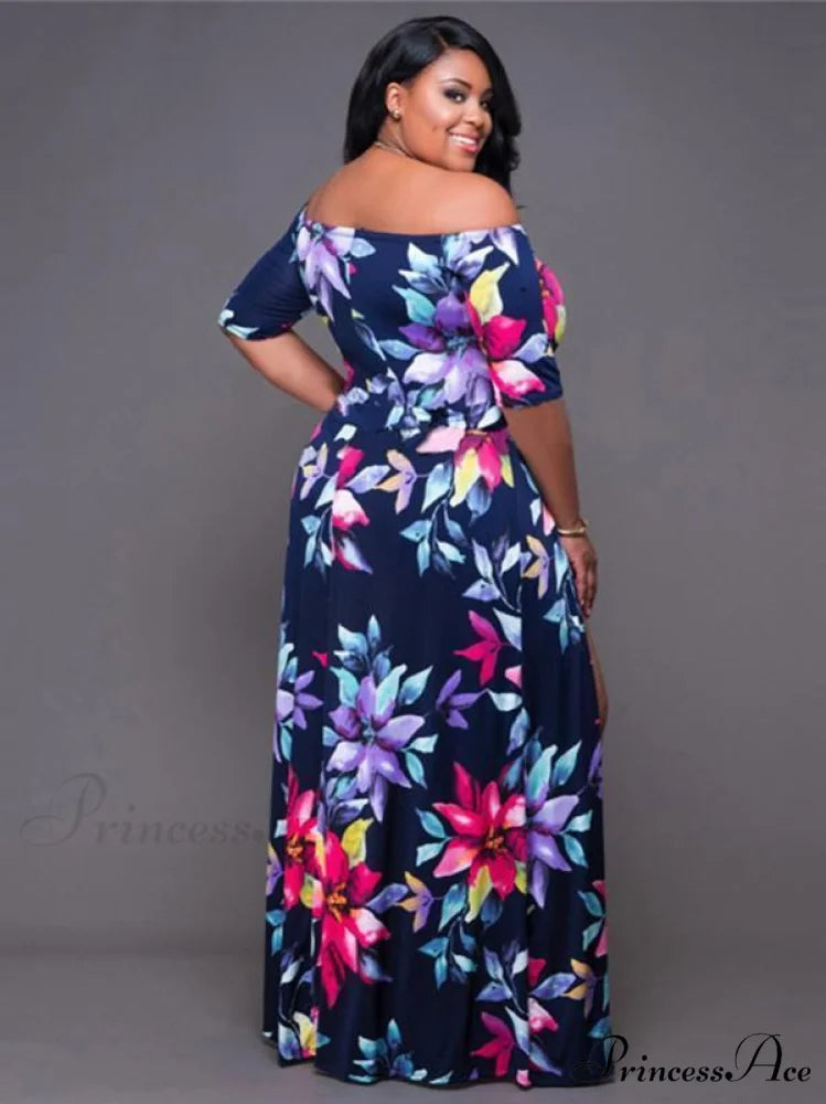 Off-Shoulder Maxi Dress with Side Split 3XL / Same As Pictures