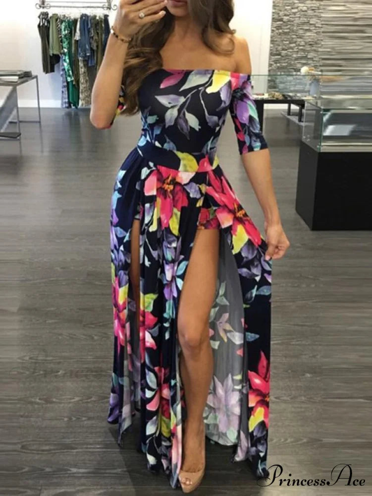 Off-Shoulder Maxi Dress with Side Split L / Same As Pictures