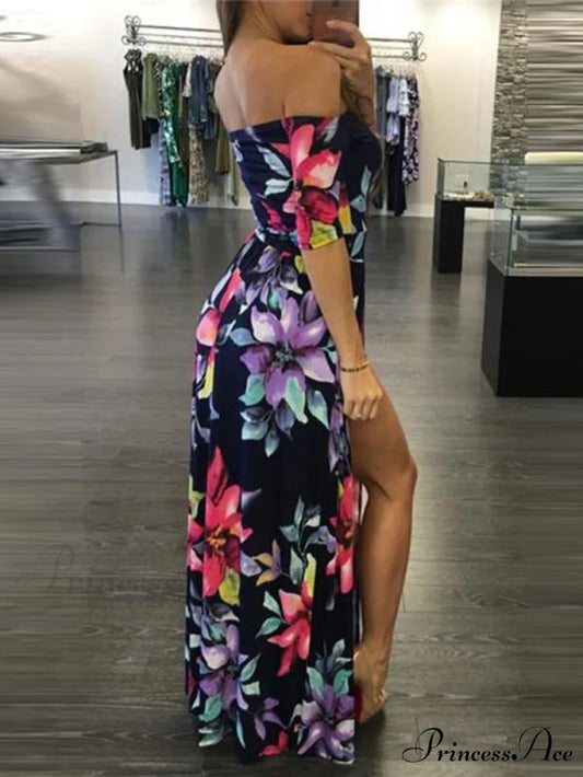 Off-Shoulder Maxi Dress with Side Split XL / Same As Pictures