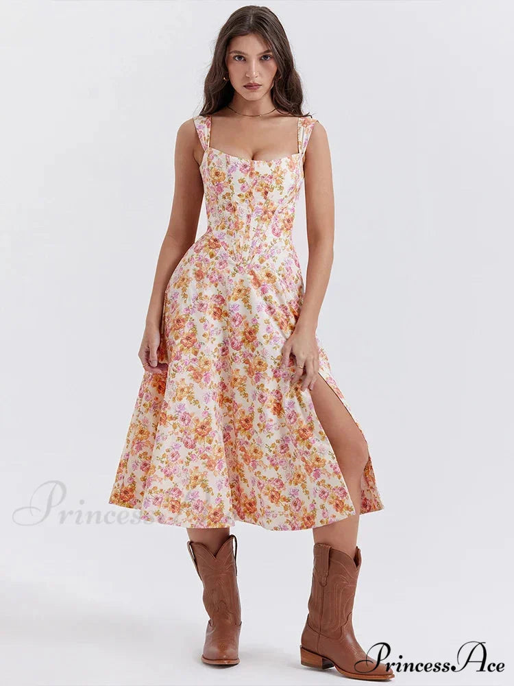 Off Shoulder Midi A-line Holiday Dress Orange / S vacationdress-250223