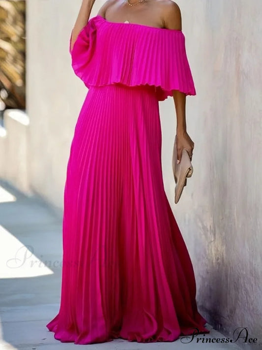 Off Shoulder Pleats Chiffon Maxi Dress for Summer S / Yellow