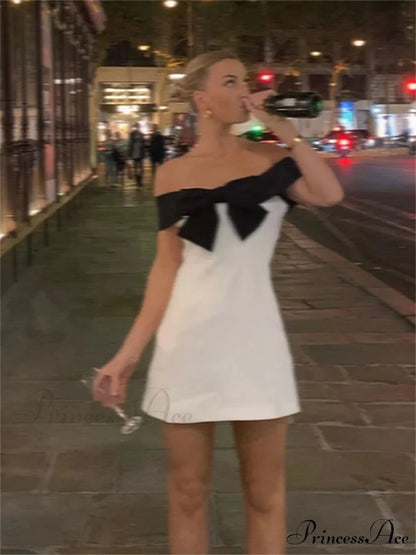 Off-Shoulder Ribbon Wrap Mini Dress minidress-250223