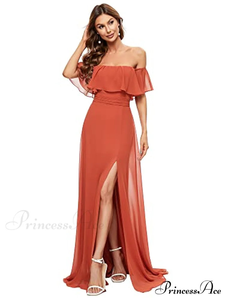 Off Shoulder Ruffle Party Side Split Beach Maxi Dress