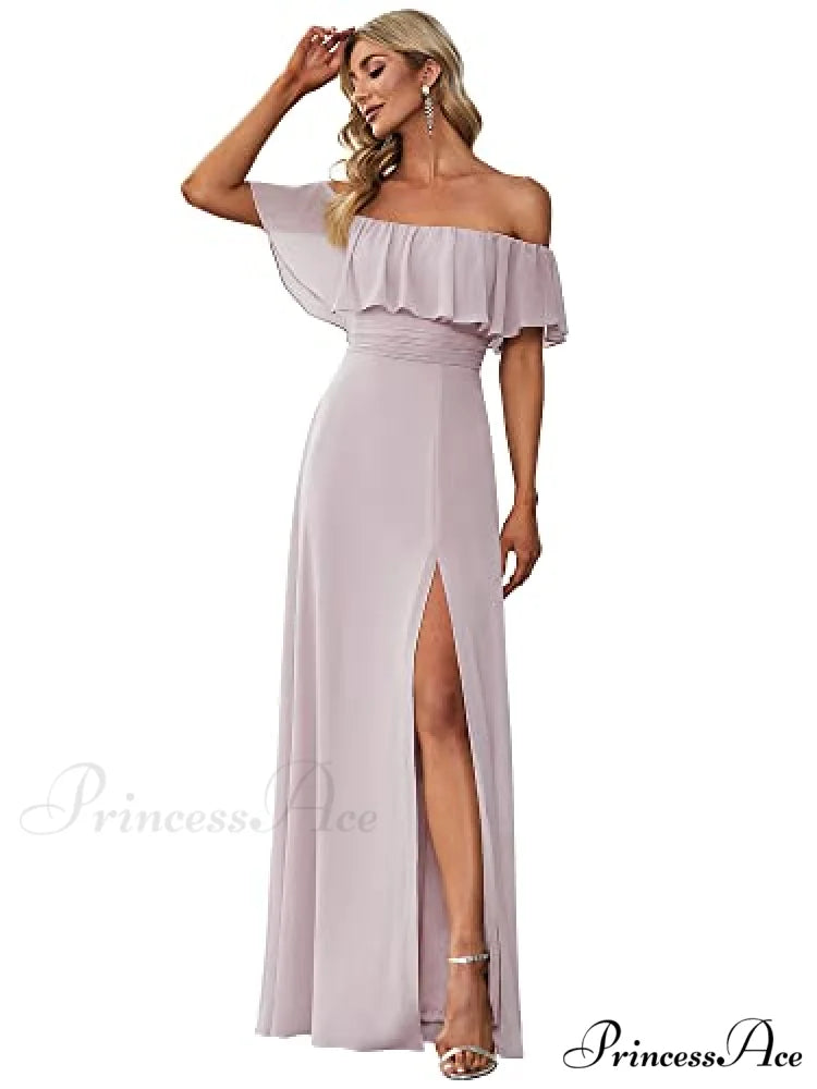 Off Shoulder Ruffle Party Side Split Beach Maxi Dress